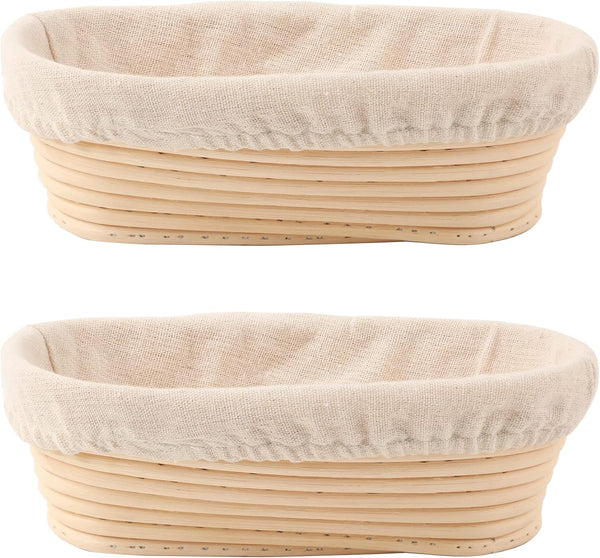 Bread Proofing Baskets Set of 2, 10 inch Oval Shaped Dough Proofing Bowls with Liners for Sourdough Baking