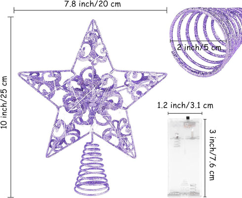 MCEAST Glittered Christmas Tree Topper, 10 Inches LED Light Up Star Treetop for Indoor Outdoor Decoration, Purple