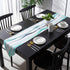 Cotton and Linen Triangle Table Runners, 90 Inches Long, Abstract Liquid Modern Turquoise Print for Table Decoration