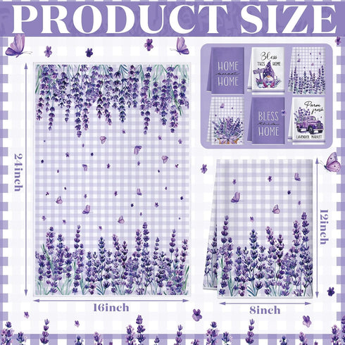 6 Pcs Spring Lavender Kitchen Towel Set - Rustic Bath Hand Towels for Spring Holiday, 24 x 16 Inches