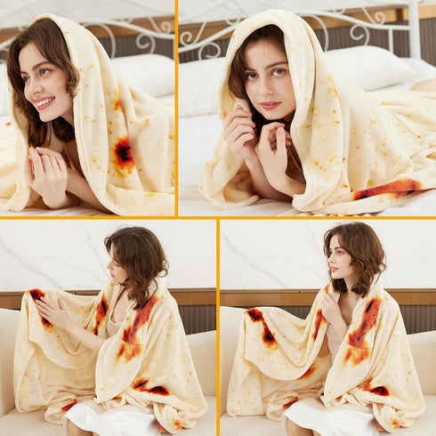 60in LetsFunny Burrito Tortilla Throw Blanket, Double Sided Burrito Taco Tortilla Wrap Blankets, Giant Funny Realistic