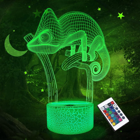 FULLOSUN Chameleon 3D Night Light Lizard Projection LED Lamp Baby Nursery Nightlight