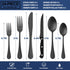 E-far 24-Piece Black Silverware Set with Steak Knives, Stainless Steel Flatware Cutlery Set for 4, Matte Black Metal Eating Utensils Sets Include Forks and Spoons Knife, Modern Design & Rust Proof by E-far