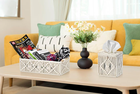 Set Set Sorbus Macrame Boho Decor Baskets & Tissue Holder - Decorative Woven Baskets for Bathroom Shelves - Lined
