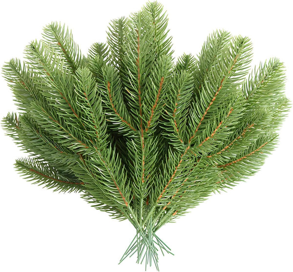 30pcs Artificial Pine Branches Green Plants for DIY Garland Wreath Christmas Home Garden Decor