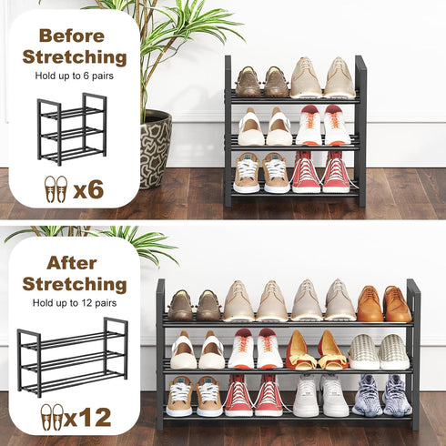 3-Tire Closet, 17"-31" 6-12 Roylvan Expandable Shoe Rack for Adjustable Free Standing Shoe Shelf Storage Fits Pairs