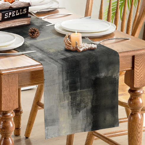 Winotic 72 Inches Washable(13"x72", Black Grey Watercolor Table Runner Long, Art Abstract Modern Table Runners