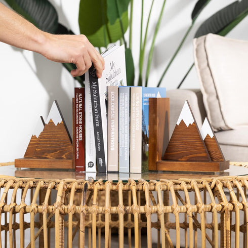Waratah Designs Mountain Bookends - Wooden Non Slip Decorative Bookends for Heavy Books - Rustic Office Decor