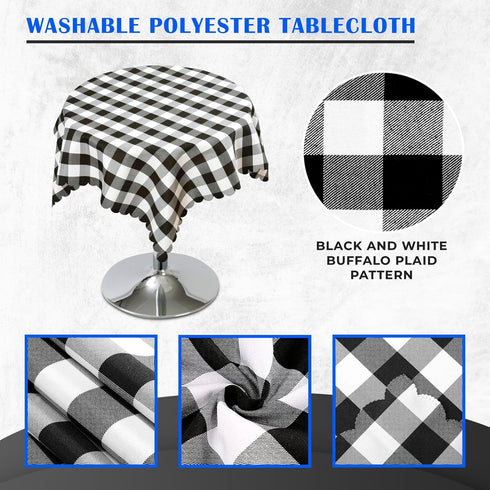 Buffalo Plaid Tablecloth 35 ? 35" - Black and White Checkered, Machine Washable Polyester, Waterproof, Durable for
