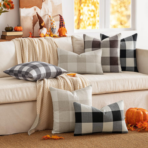 MIULEE Pack of 2 Farmhouse Buffalo Check Plaids Polyester Linen Soft Decorative Square Throw Pillow Covers - 18x18 Inch