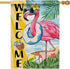 Welcome Summer Flamingo 28 x 40 House Flag, Double Sided; Beach Coastal Swim Ring Tropical Palm Leaves Garden Yard