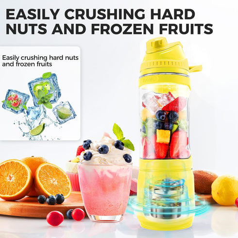 Portable Blender, Anti-Jamming 300 Watt for Shakes and Smoothies, 24oz USB Rechargeable Travel Blender with BPA Free