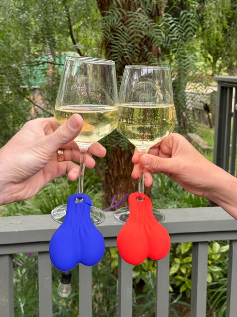 Wine Nutz, 6pcs Silicone Wine Glass Charms/Markers for Cocktails, Martinis, Rainbow Funny Gift