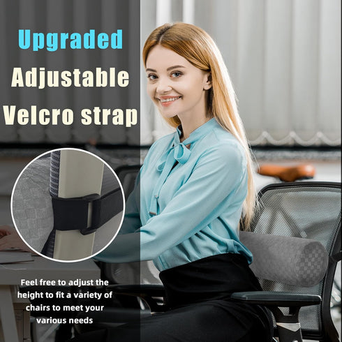 Lumbar Roll Pillow for Lower Back, Foam Roll Cushion with Pillowcase and Strap for Office Chair Car Pain Relief