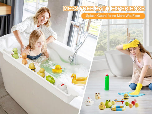 3-Ft Cushore Bathtub Splash Guard PlayPad with Strong Suction Cups, Toy Tray Caddy Holder Storage, No-Leak, Mess-Free