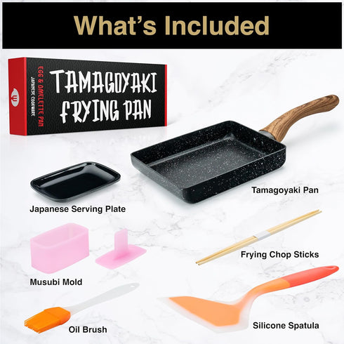 Oleex Tamagoyaki Pan Set – Japanese Omelette Pan with Kitchen Cooking Tools Like Musubi Mold, Spatula & Other Omelet Accessories – Multifunctional PFOA-Free Nonstick Square Frying Pan – 5x7 Inches by OLEEX YOUR KITCHEN HELPER