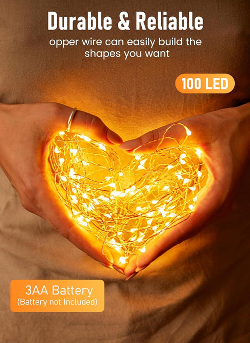 2 Pack 33FT 100 Fairy Lights Battery Operated, LEDs Mini Battery Powered String Lights, Waterproof Copper Wire Twinkle