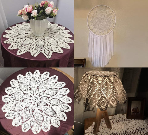 Damanni Cotton Handmade Crochet Lace Doilies Tablecloth, Round, Beige - 20 Inch, 2PC