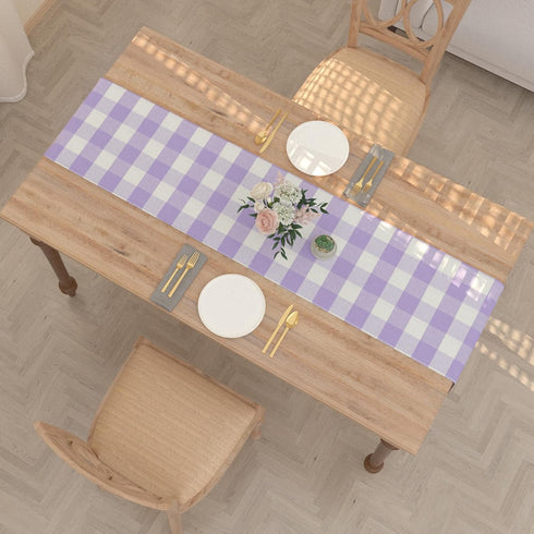 NATUS WEAVER 2 12" 60" Lilac & White Side Buffalo Check Farmhouse Table Runner for Family Dinners or Gatherings Indoor