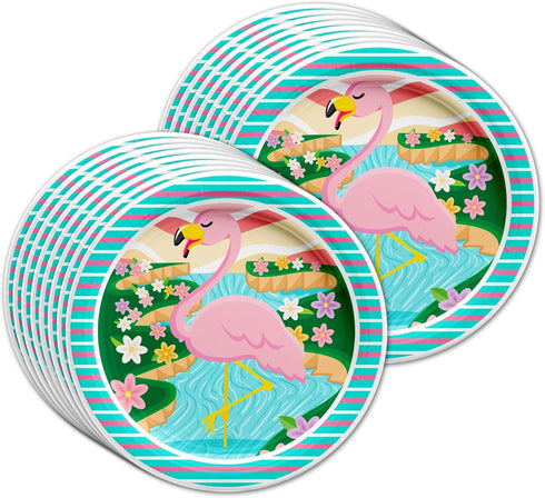 Pink Flamingo Birthday Party Supplies, Tableware Set Includes Plates, Napkins, Cups for 16
