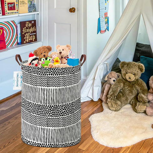 LANGYASHAN Laundry Basket - Canvas Fabric Collapsible Organizer Basket for Storage Bin, Toy Bins, Black Line