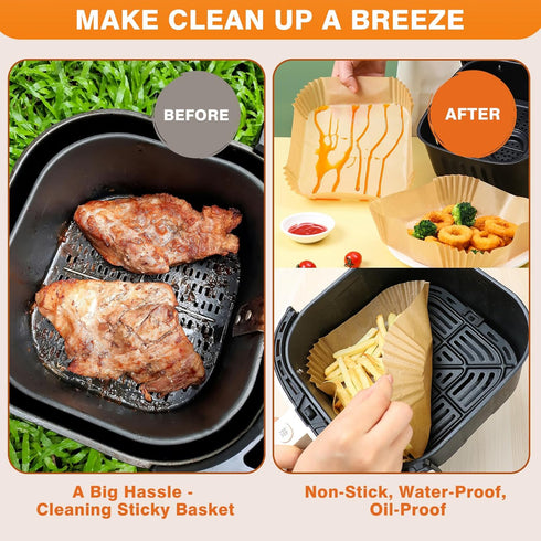Vailnd Air Fryer Liners Disposable, 100Pcs 9 Inch Max Xl Large Cooker Airfryer Paper Liners, Oil Proof Parchment Sheets Square Basket Baking Liner for 8/10/11/12 QT Air Fryer Microwave by vailnd