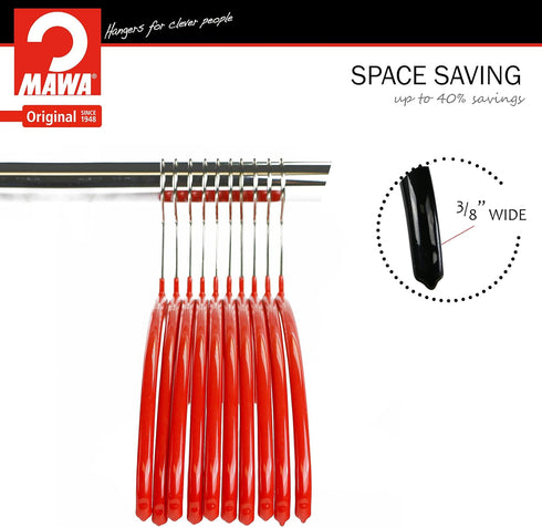Mawa Euro Series Light Thin Non-Slip Clothes Hanger Style 40/P, Set of 10, Red