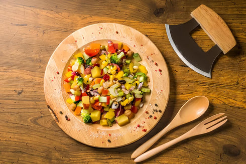 Alaskan Ulu Knife Mezzaluna Chopper- Effortlessly Chop Veggies with One Hand! Includes Wooden Stand. Perfect Pizza Cutter and Salad Chopper. Ideal for Meat, Herbs and Salads by Senvasfa