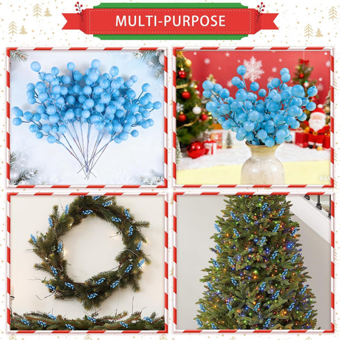 24 pcs Christmas Berries Stems Artificial Berry Stems for Christmas Tree Ornaments Crafts Holiday and Home Decor (Light
