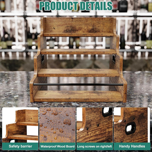 4 Countertop KLM Liquor Bottle Display Shelf, Coffee Syrup Rack Organizer, Step Liquor Wine Rack, mini bar,liquor