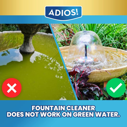 (32oz) Adios! Fountain Cleaner and Clarifier for Outdoor and Indoor Fountains Safe for Plastic, Metal, Glass and Stone