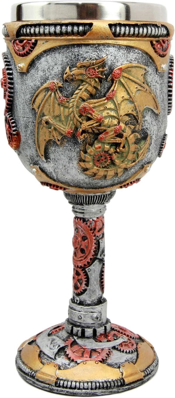 Atlantic Collectibles Steampunk Robotic Cyborg Dragon Wine Goblet - 5oz Chalice