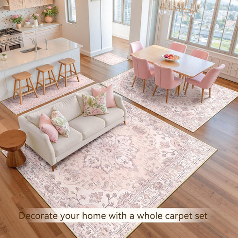 5'x7' RELEANY Area Rugs Washable Non-Slip, Floral Vintage Distress Print Pattern Medallion Carpet for Living Room