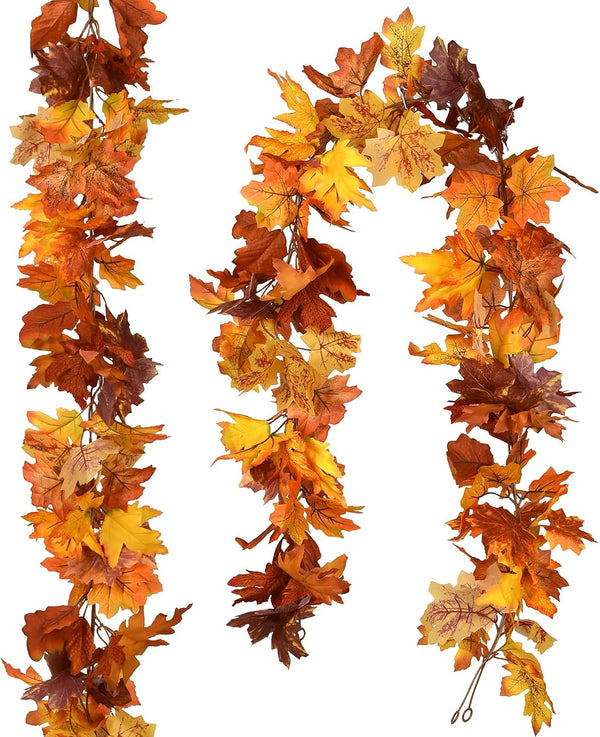 DearHouse 2 Pack Fall Maple Leaf Garland - 5.9Ft/Piece Hanging Vine Artificial Autumn Foliage for Thanksgiving, Home