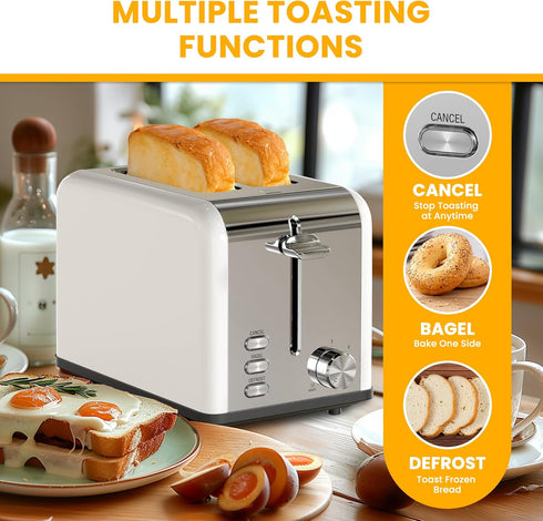 Simple Deluxe 2-Slice Toaster, White, 6 Browning Settings, 3 Functions, Extra Wide Slot & Removable Crumb Tray