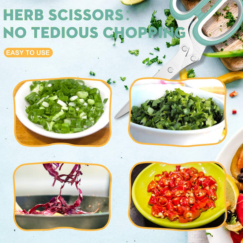 Updated 2025 Herb Scissors Set - Herb Cutter Shears with 5 Blades, Sharp Anti-rust Stainless Steel, Blue-White