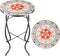 Arbuxzuy 12 Inch Small Outdoor Side Table with Pink Flower, Glass Mosaic
