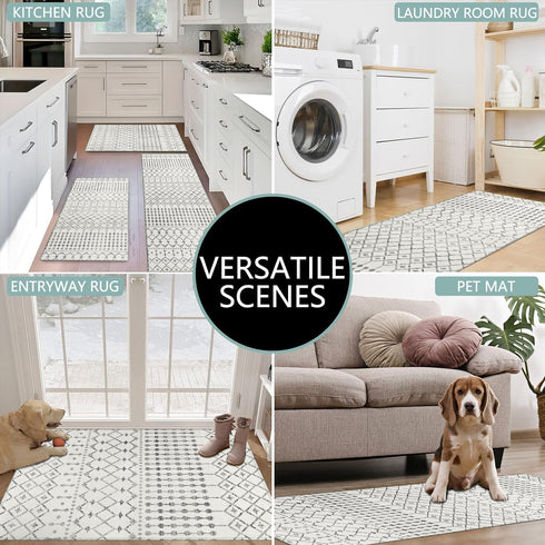 Set 3,Moroccan Boho Kitchen Rugs of Modern Farmhouse Kitchen Mats for Floor,Geometric Pattern Non-Slip Washable Sink