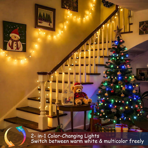 JMEXSUSS Globe String Lights Indoor, Color Changing Christmas Lights Plug in, Warm White & Multicolor String Light