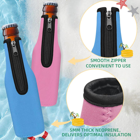 12 OZ 6 Pack) Beer Bottle Cooler Sleeves, Standard Zip-up Extra Thick Neoprene Insulated Sleeve-Keep Beer Cold