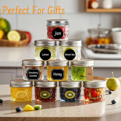 40 Pack 4oz CycleMore Clear Mason Jars With One Piece Silver Lids, Mini Glass Canisters, Spice Bottles, Canning Jars