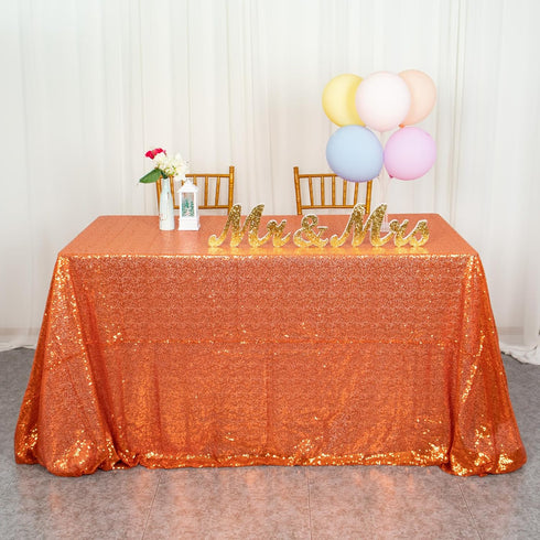 ShinyBeauty 60x102-Inch Orange Sequin Rectangular Tablecloth for Party Cake Dessert Table