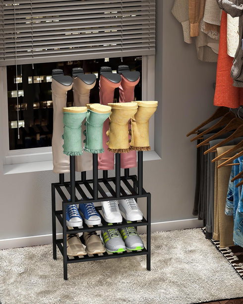 Closet, viewcare Black Boot Rack, Small Boot Rack Organizer Tall Boots with Shoe Rack for Bamboo Wood Shoe Shelf