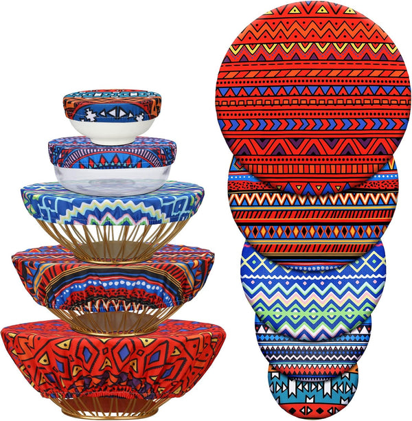 Patelai 10 Pieces Reusable Bowl Covers in 5 Sizes, Stretch Cloth Fabric Food Storage Covers for Leftovers