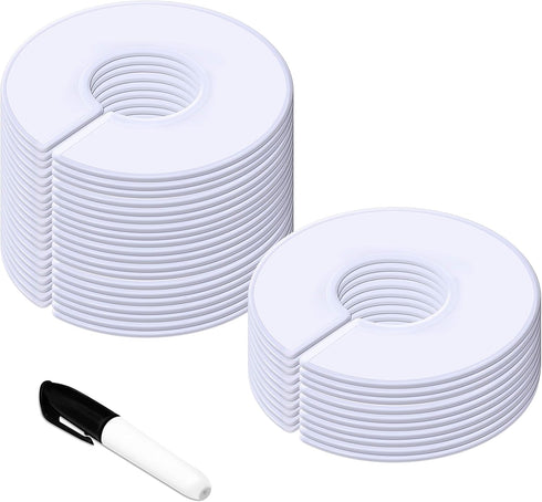 30 Pack White Round Closet Rack Dividers Hangers with 1 Bonus Marker - Clothing Size (Outer 3.5 , Inner 1.38 Diameter)