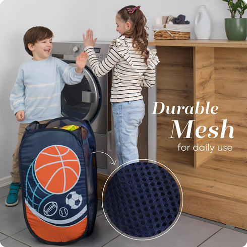 Handy Laundry Collapsible Mesh Pop Up Hamper - Wide Opening, Side Pocket, Breathable, Sturdy, Foldable Design for