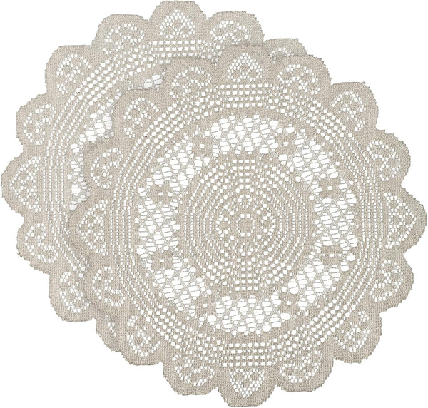 Jayla 2 Pcs Round Lace Placemats for Tables Embroidered Vintage Crochet Floral