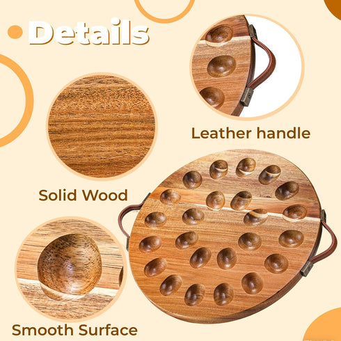 24 Countertop Hiceeden Acacia Wood Deviled Egg Platter with Handles for Easter, Holes Round Deviled Egg Tray Container