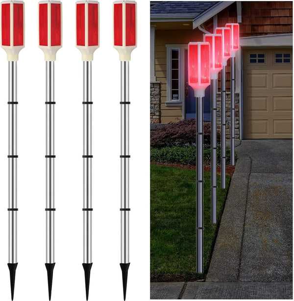 Macarrie 4 Pcs Solar Powered Driveway Markers Reflective Lights Driveway Reflectors on