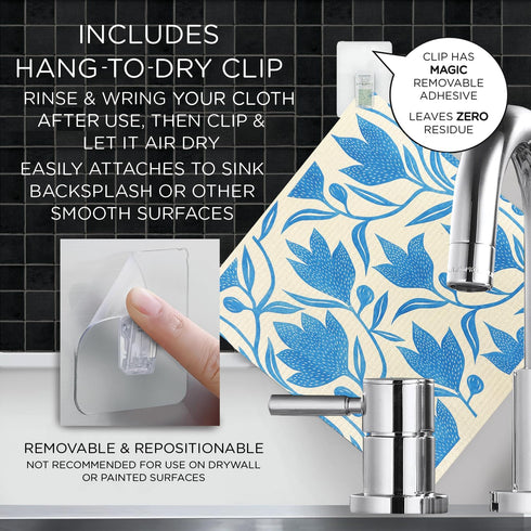 30 11" 10" LOLA Swedish Dishcloths XL on a Roll, Sheets, Floral Pattern, Perforated Tear-Off x Sheets w/Hook, Reusable
